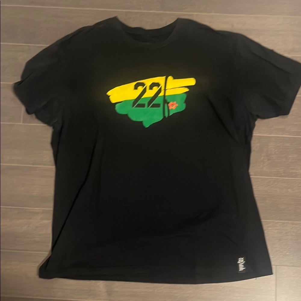 Black and Yellow Short Sleeve Tee with Graphic Design